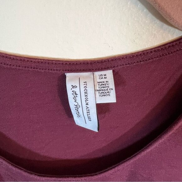 & Other Stories Cut Out Waist Long Sleeve Fitted Midi Dress Burgundy Maroon M - Picture 8 of 14